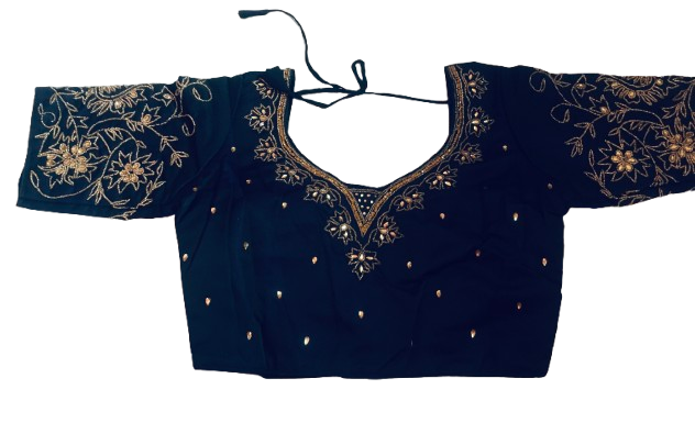 Raw Silk Navy blue Designer Blouse 21